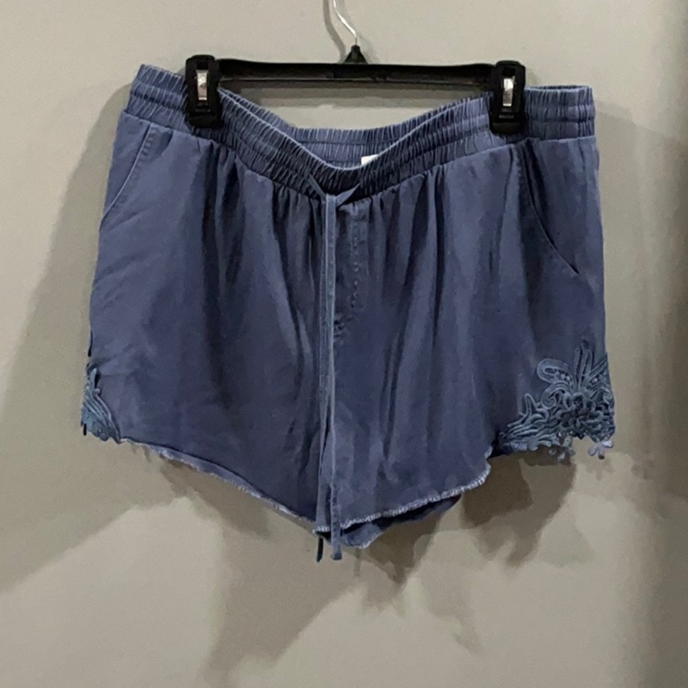 Women's Blue Embroidered Shorts